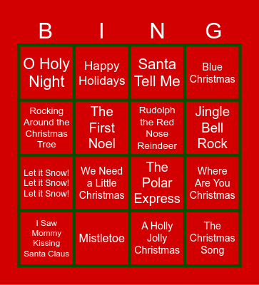 Holiday Music BINGO Card