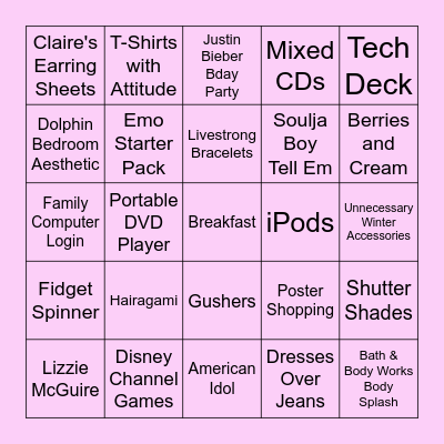 2000's Bingo Card