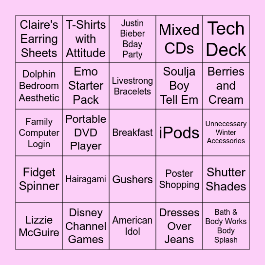 2000's Bingo Card