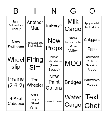 RRO December 11th Update Bingo Card