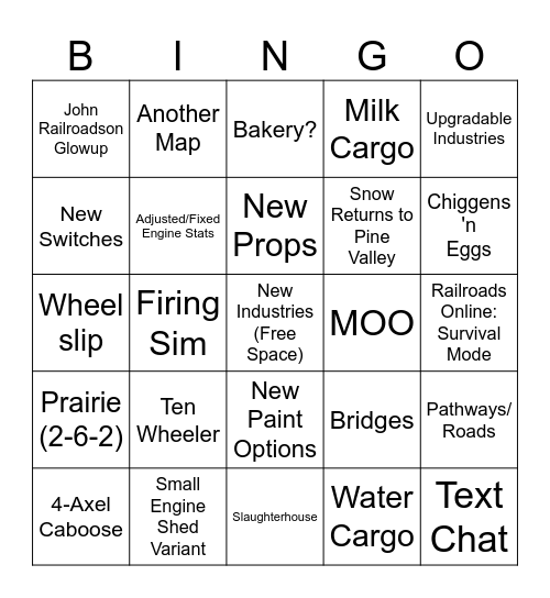 RRO December 11th Update Bingo Card