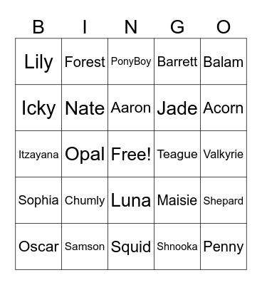 GMS Family Members Bingo Card