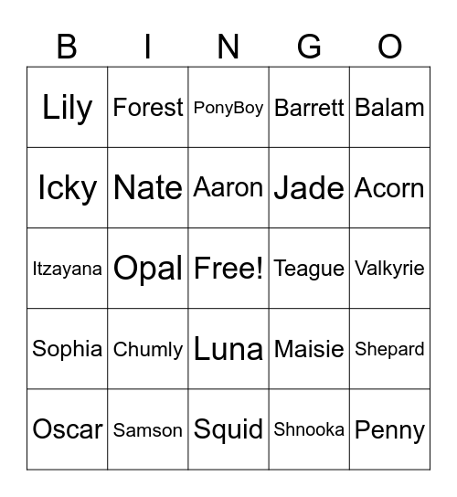 GMS Family Members Bingo Card