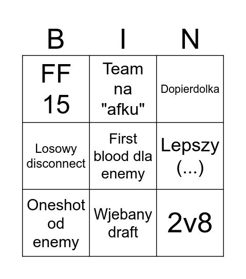 Bingo LoL Bingo Card