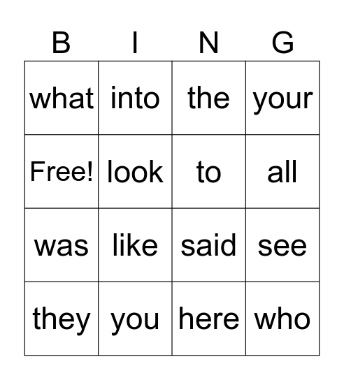Irregular Words Bingo Card