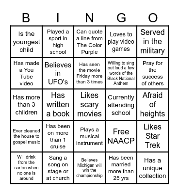 NAACP Human Bingo Icebreaker Bingo Card