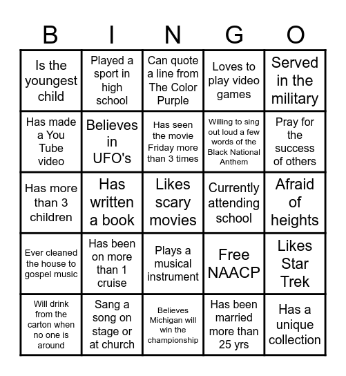 NAACP Human Bingo Icebreaker Bingo Card