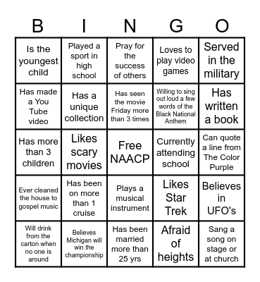 NAACP Human Bingo Icebreaker Bingo Card