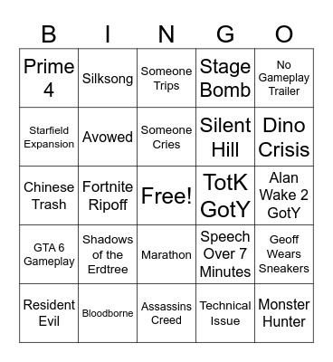 TGA 2023 BINGO Card