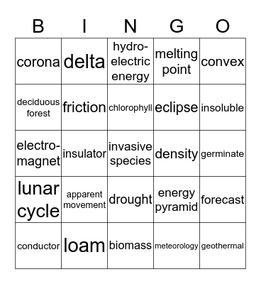 Science Vocabulary #1 Bingo Card