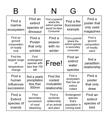 Ecosystem Field Study!!! Bingo Card