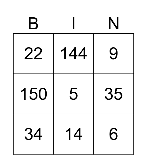 One Step Equations Bingo Card