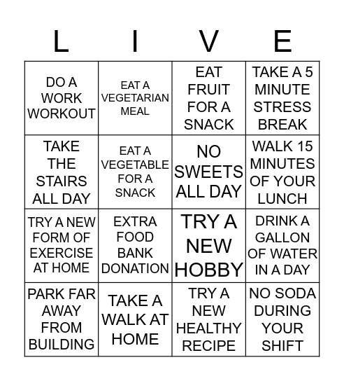 LIVE WELL  Bingo Card