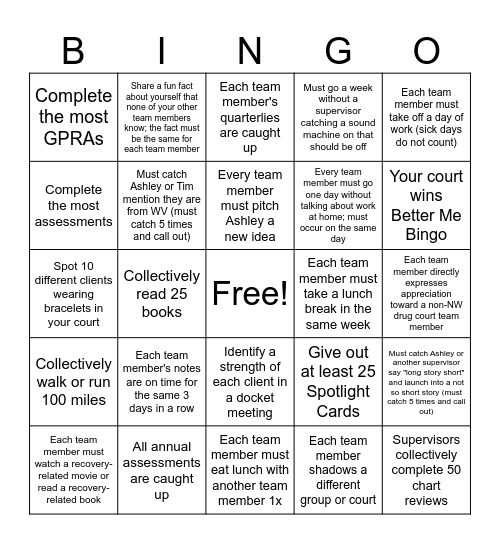 BETTER TEAM Bingo Card