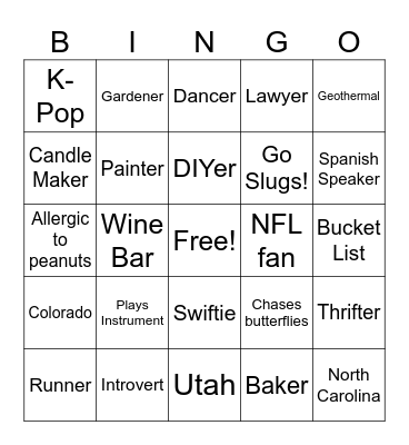 About Us Bingo Card