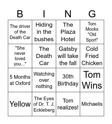 Great Gatsby Chapter 7 Bingo Card