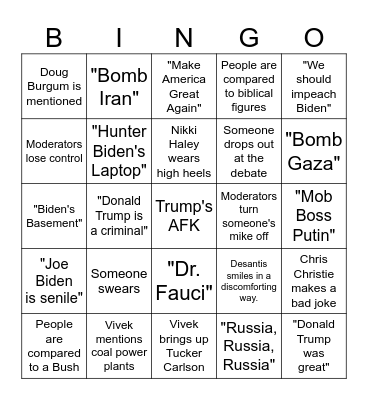 Republican Debate Bingo Card
