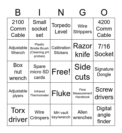 Backpack BINGO Card