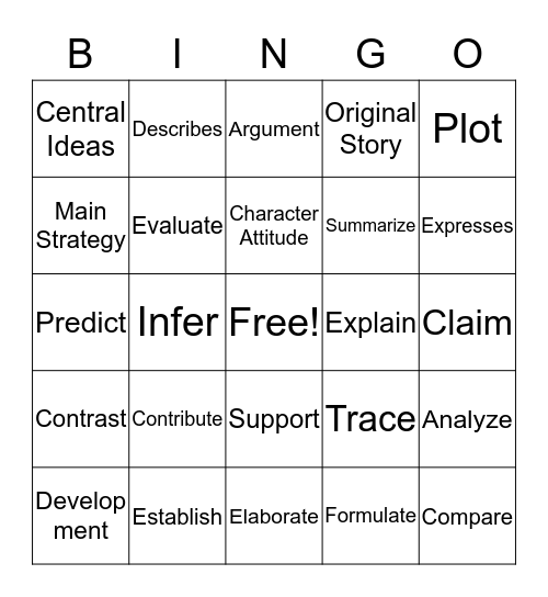 Test Vocabulary Bingo Card