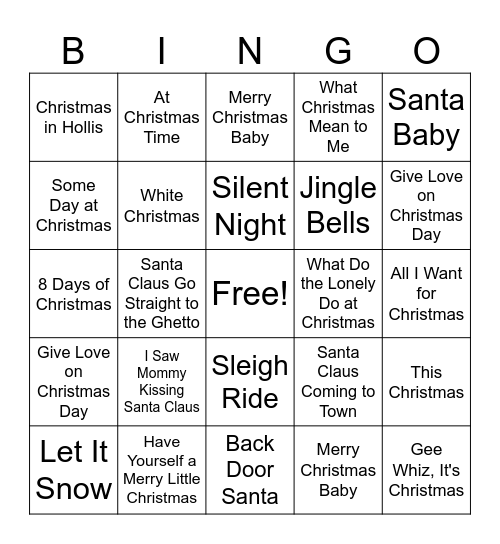 Christmas Song Bingo Card