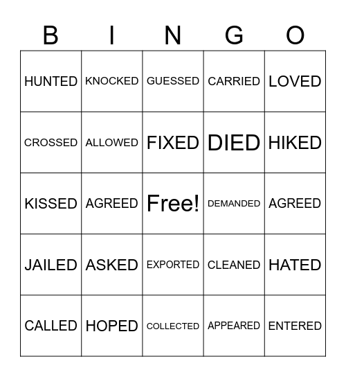 REGULAR VERBS Bingo Card