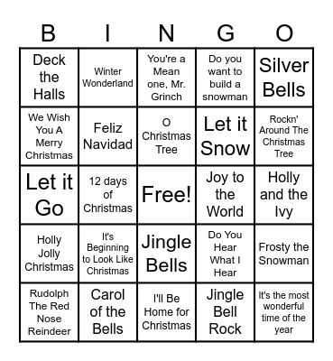 Christmas Music Bingo Card