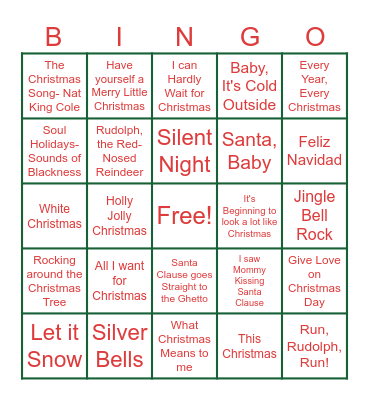 Baby, it's Cold Outside Bingo Card