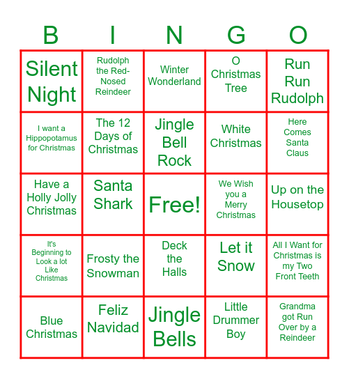 Christmas Song Bingo Card