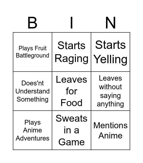 Brady Bingo Card