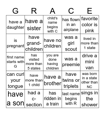 Grace Bingo Card