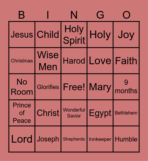 Christian Christmas Bingo Card