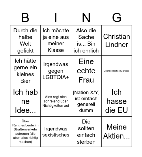 Alex' Fragwürdige Aussagen Bingo Card