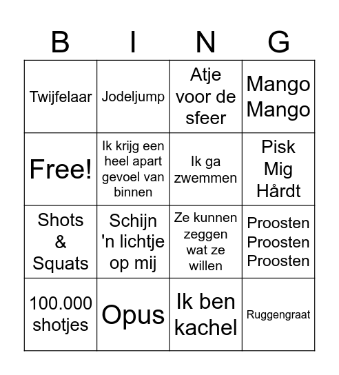 Zuipen Bingo Card