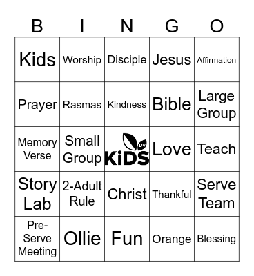 DV Kids Bingo Card