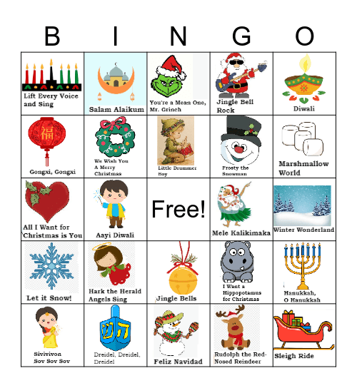 Holiday Song Bingo Card