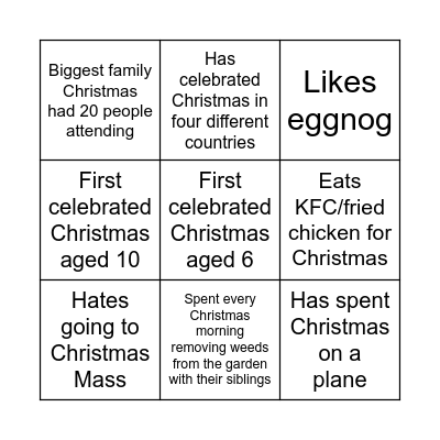 ANG Christmas 2023 Bingo Card