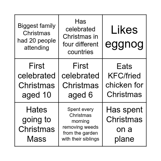 ANG Christmas 2023 Bingo Card