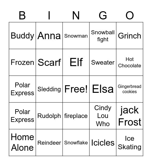 Winter wonderland Bingo Card