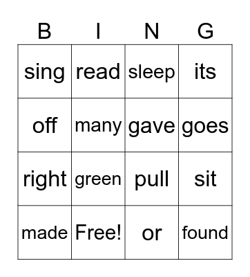 sight words 16-30 Bingo Card