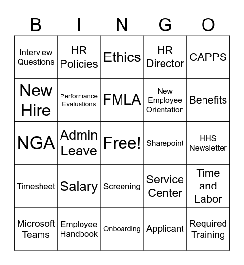 HR New Year Bingo Card