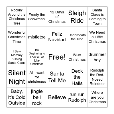Christmas SONG BINGO Card