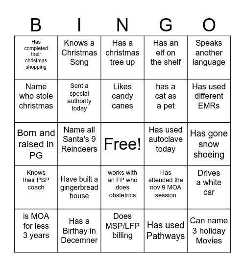 MOA BINGO Card