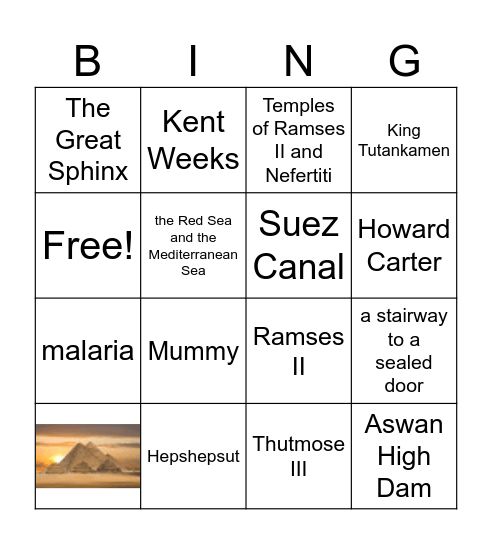 Ancient Egypt Bingo Card