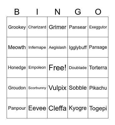 Pokemon Bingo Card