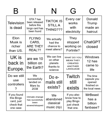 The Future World Bingo Card