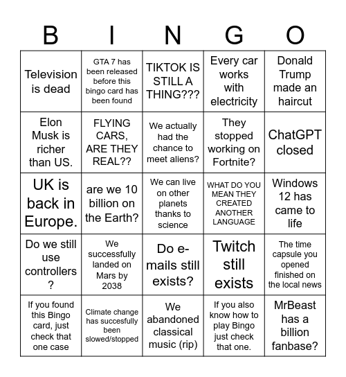 The Future World Bingo Card