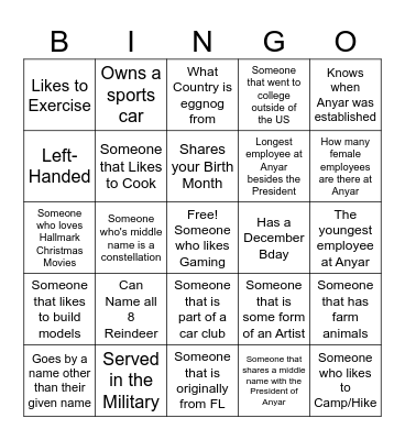 MINGO Bingo Card