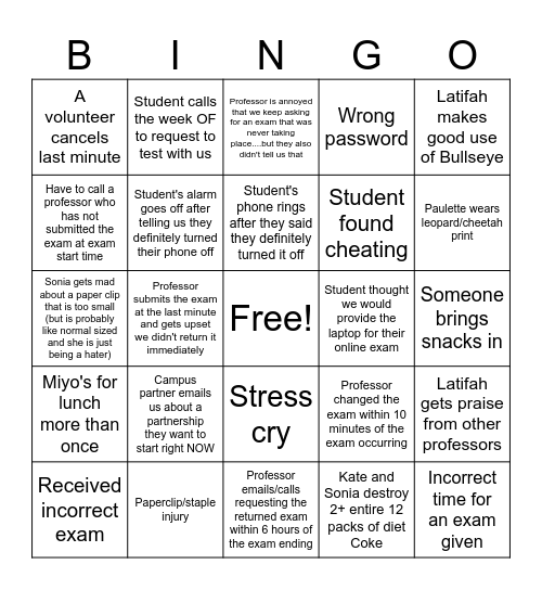 Finals Bingo Card