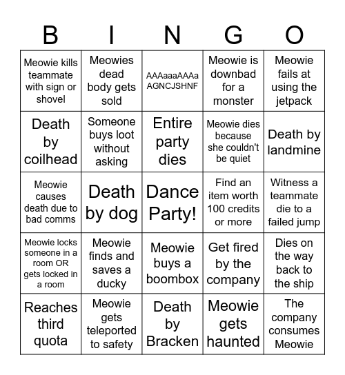 Meowie Company Bingo Card