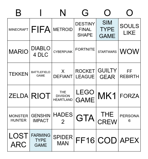 GAME AWARDS Bingo Card